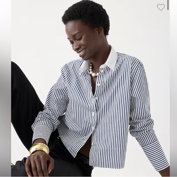 J. Crew Organic Cotton Garçon Button Down Blouse Pin Stripe Chic Preppy Cropped - Picture 1 of 9